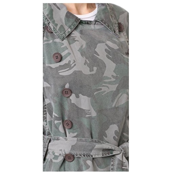 PAM & Gela Camo Lightweight Tencel Trench Coat in Vintage Green Size L - Picture 12 of 13